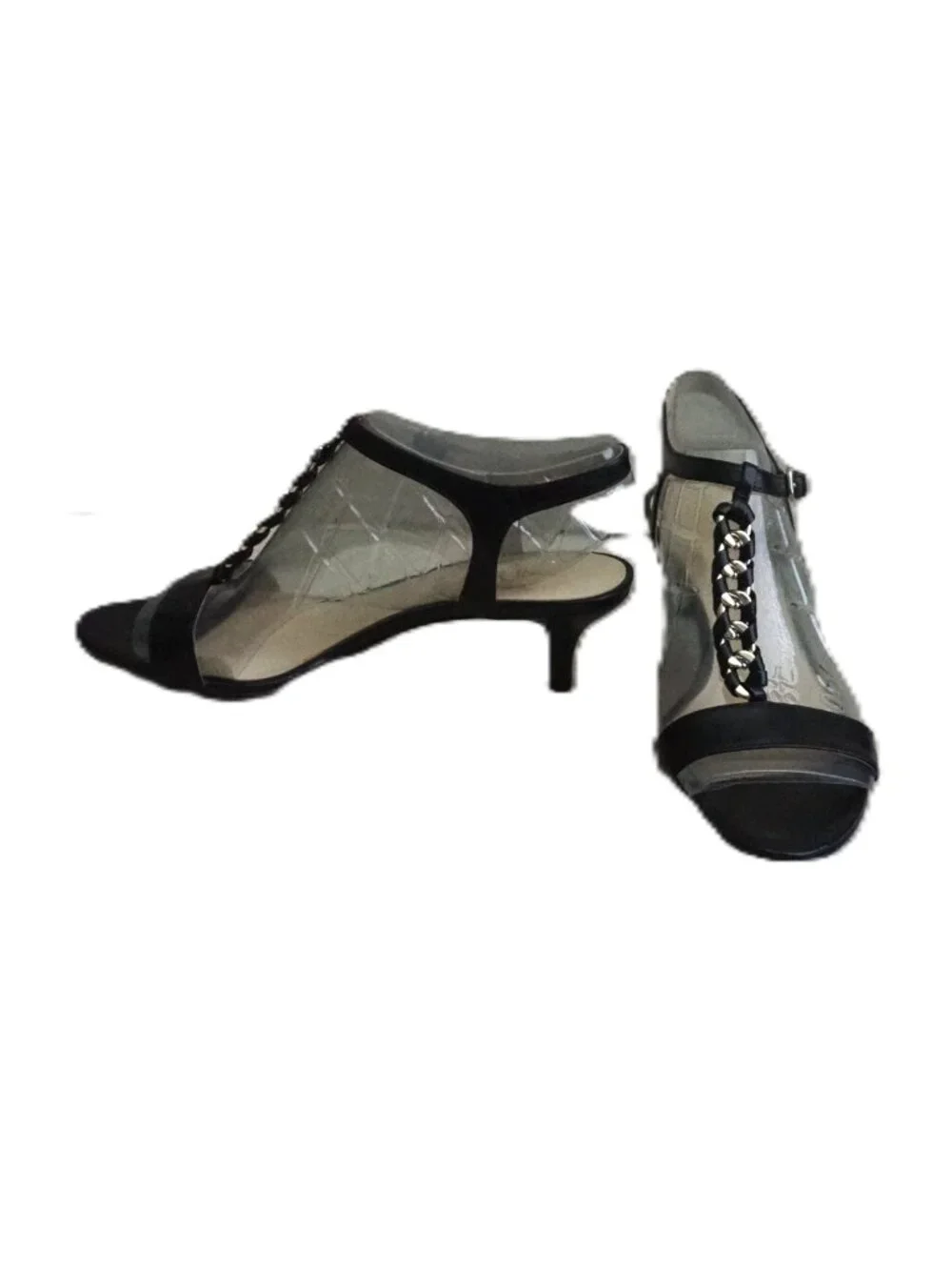 Nine West Black Kitten Healed Sandal with Gold Tone Chain Link Women’s Size 8m